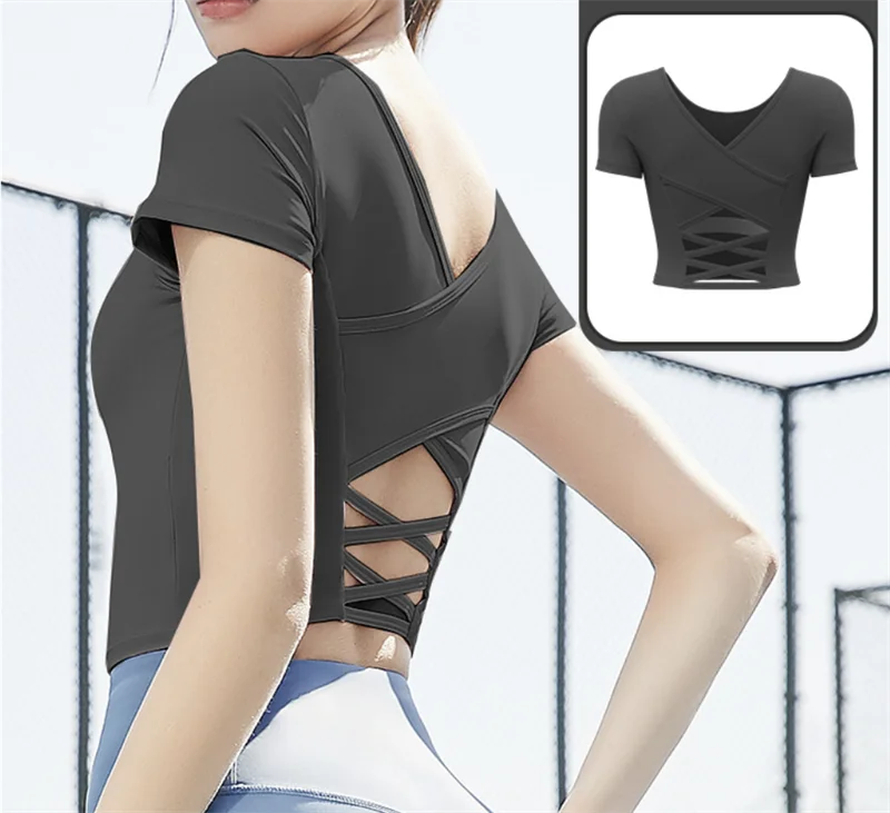 Fitness Gym Workout Crop Tops with a Crisscross Back