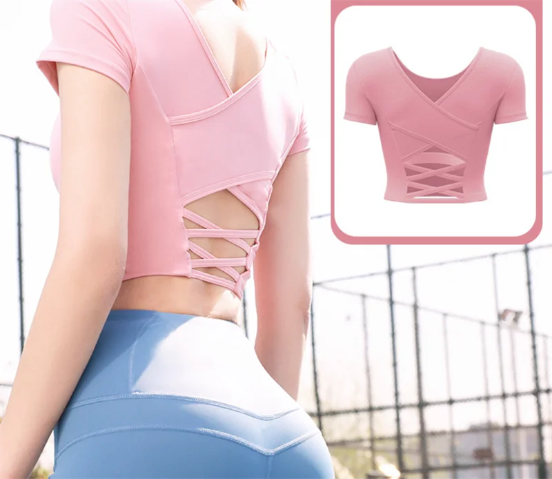 Fitness Gym Workout Crop Tops with a  Crisscross Back