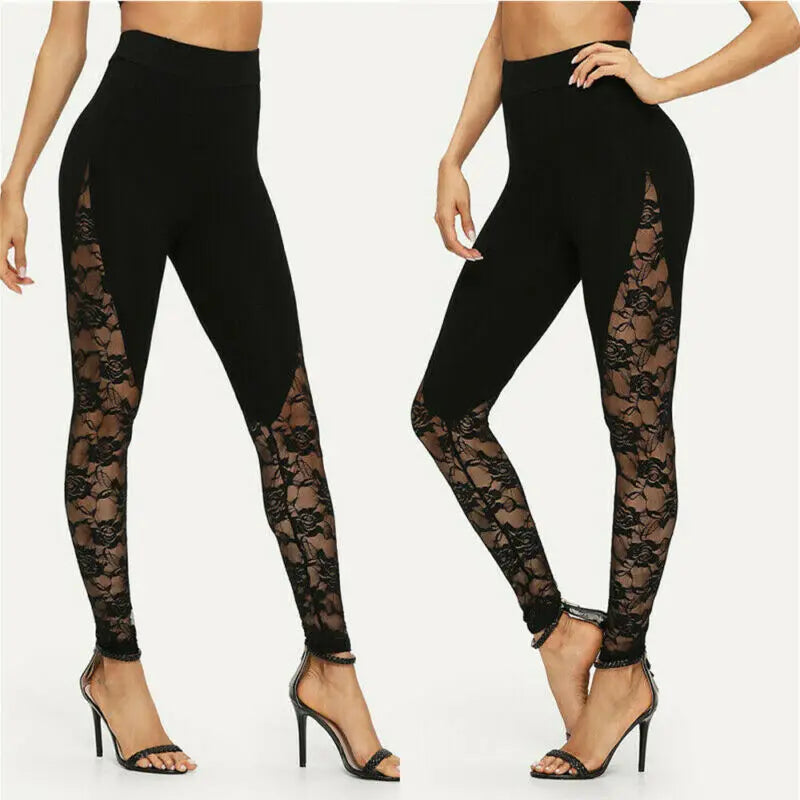 Women's Ladies Floral Lace High Waist Pants