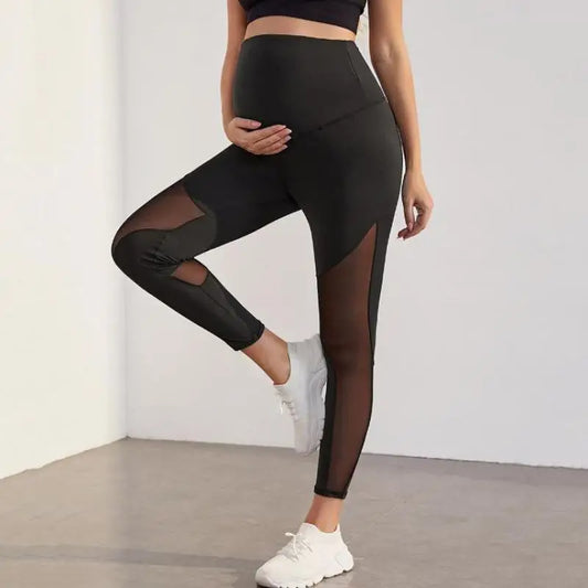 New Maternity Black Patchwork Mesh Yoga Leggings