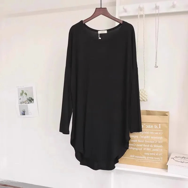 Summer Loose Mid-Length Ice Silk Short Sleeve T-Shirt Women