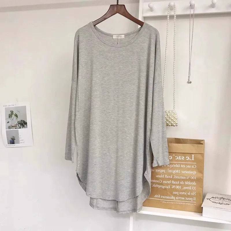Summer Loose Mid-Length Ice Silk Short Sleeve T-Shirt Women